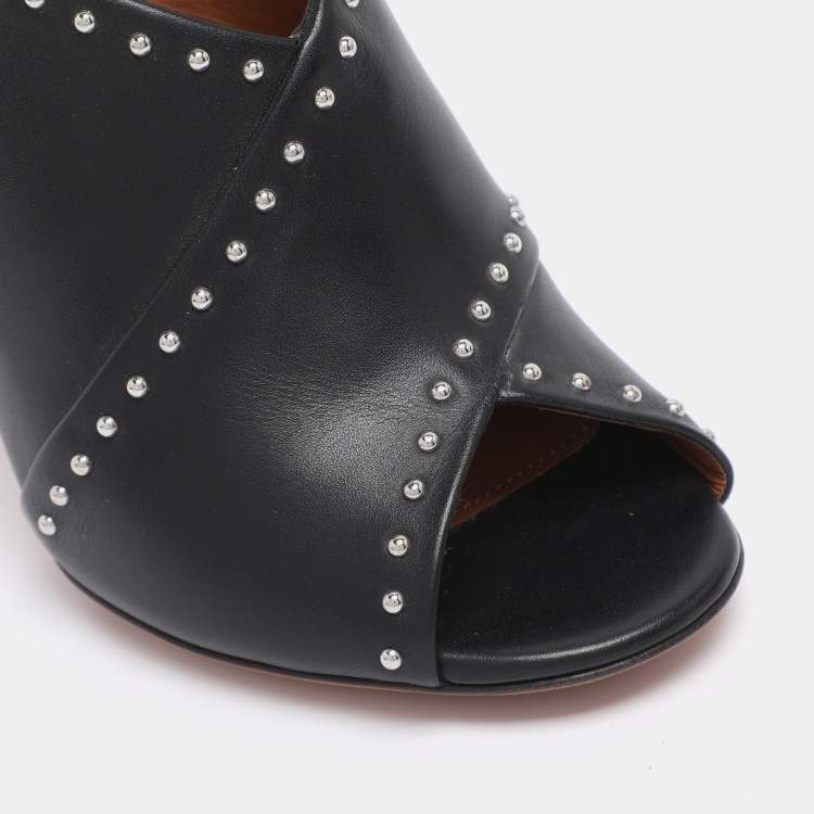 Pre Owned Givenchy Black Studded Leather Peep Toe Slingback Sandals Size 35.5