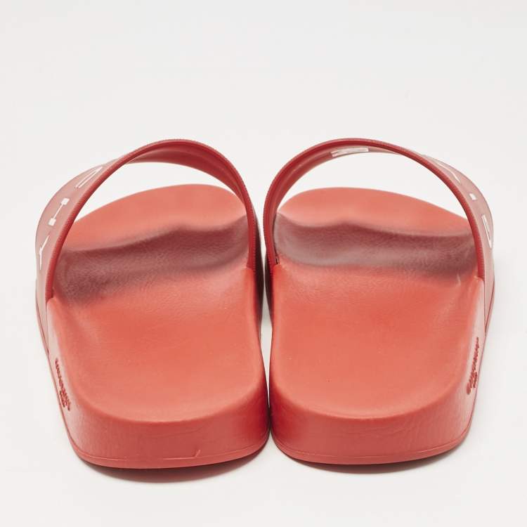 Pre Owned Givenchy Red Rubber Logo Pool Slides Size 41