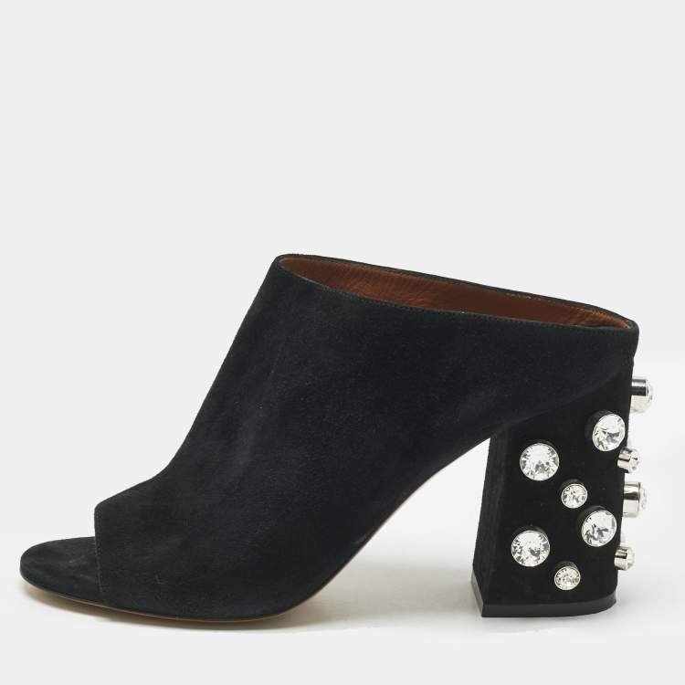 Pre Owned Givenchy Black Suede Crystal Embellished Block Heel Mules Size 40