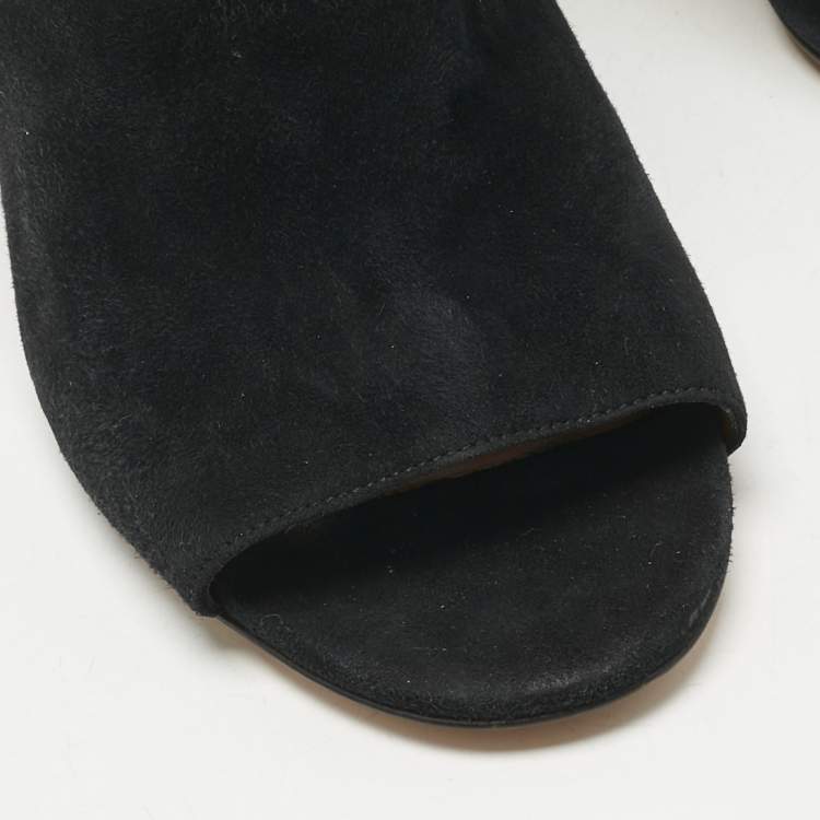 Pre Owned Givenchy Black Suede Crystal Embellished Block Heel Mules Size 40