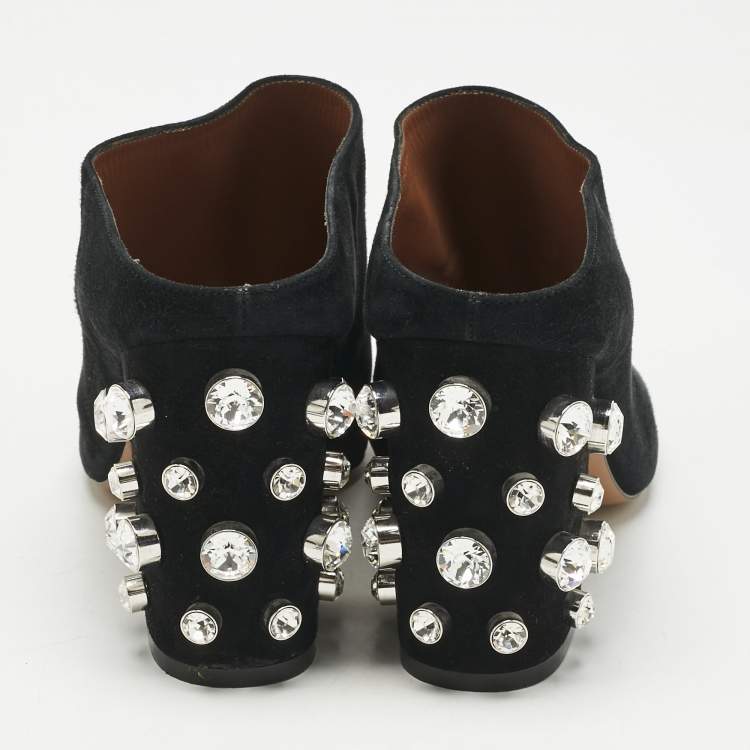 Pre Owned Givenchy Black Suede Crystal Embellished Block Heel Mules Size 40
