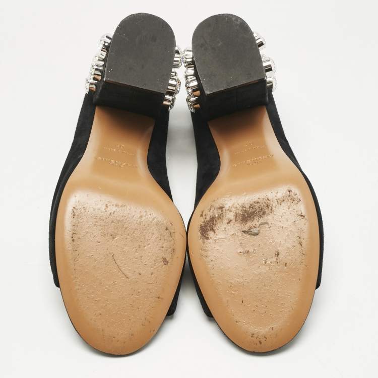 Pre Owned Givenchy Black Suede Crystal Embellished Block Heel Mules Size 40