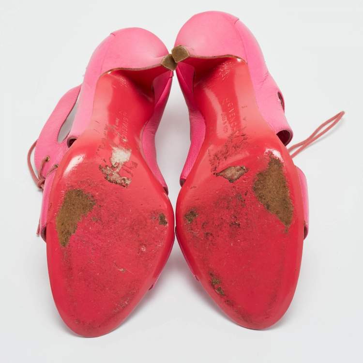 Pre Owned Givenchy Pink Leather Lace Up Strappy Sandals Size 37