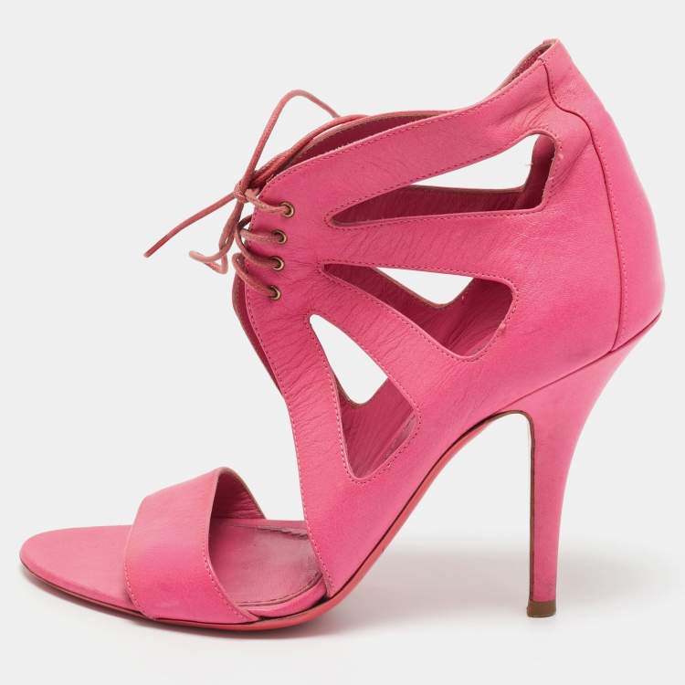 Pre Owned Givenchy Pink Leather Lace Up Strappy Sandals Size 37