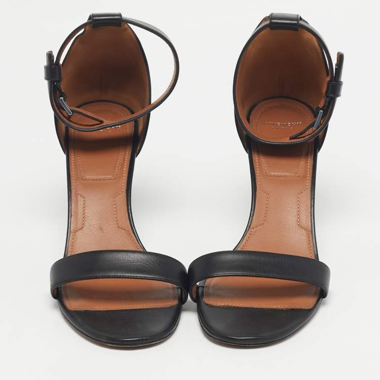 Pre Owned Givenchy Black Leather Ankle Strap Sandals Size 38.5