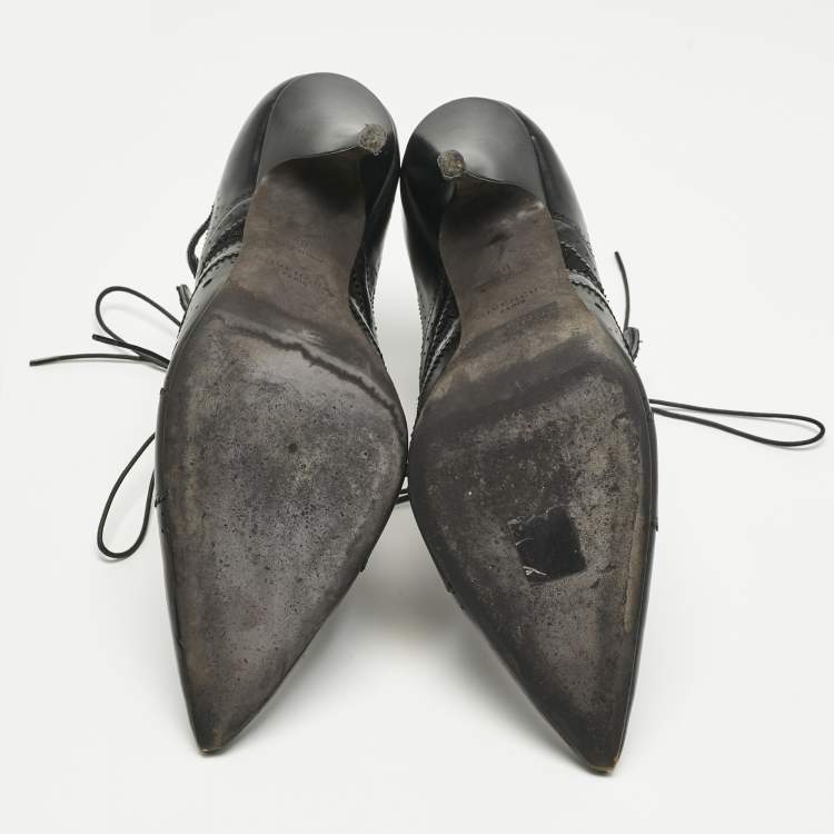 Pre Owned Givenchy Black Leather And Lace Pointed Toe Ankle Boots Size 40