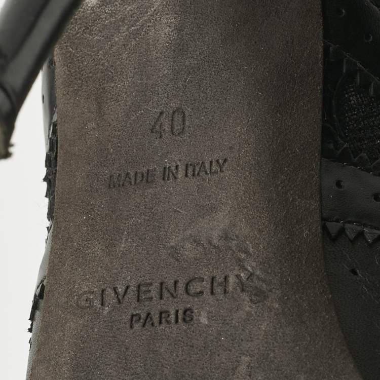 Pre Owned Givenchy Black Leather And Lace Pointed Toe Ankle Boots Size 40