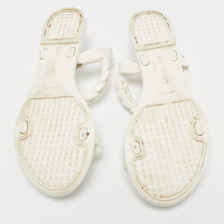 Pre Owned Givenchy White Jelly Chain-Link Flat Sandals Size 37