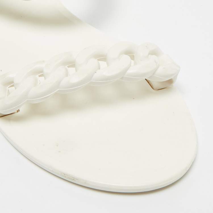 Pre Owned Givenchy White Jelly Chain-Link Flat Sandals Size 37