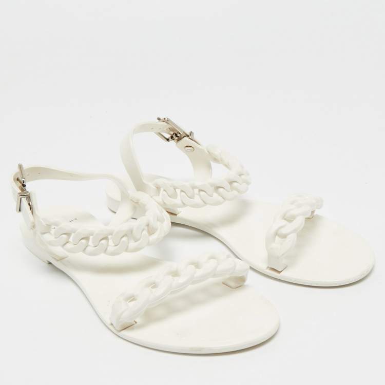 Pre Owned Givenchy White Jelly Chain-Link Flat Sandals Size 37