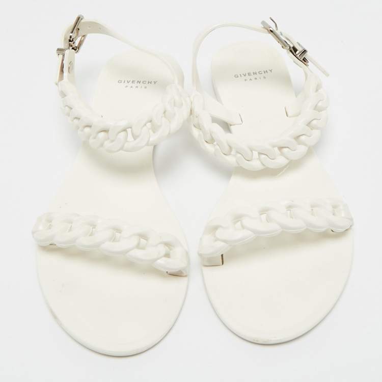 Pre Owned Givenchy White Jelly Chain-Link Flat Sandals Size 37