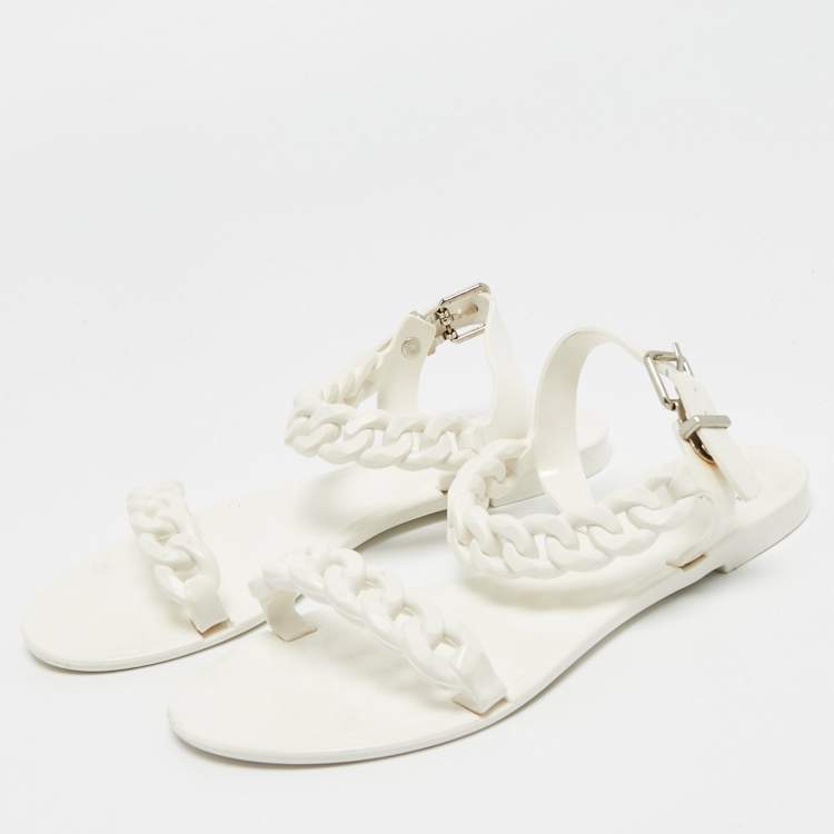 Pre Owned Givenchy White Jelly Chain-Link Flat Sandals Size 37