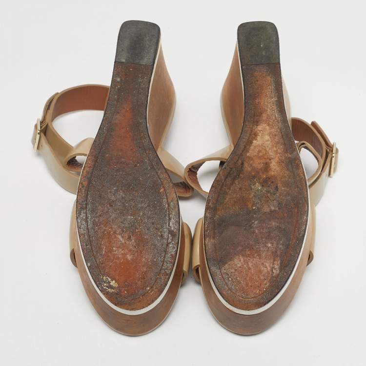 Pre Owned Givenchy Beige Leather Platform Wedge Sandals Size 39.5