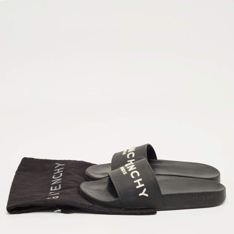 Pre Owned Givenchy Black Rubber Logo Pool Slides Size 38
