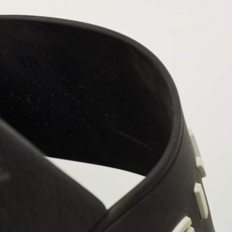 Pre Owned Givenchy Black Rubber Logo Pool Slides Size 38