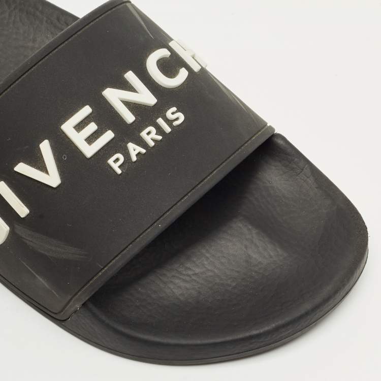 Pre Owned Givenchy Black Rubber Logo Pool Slides Size 38