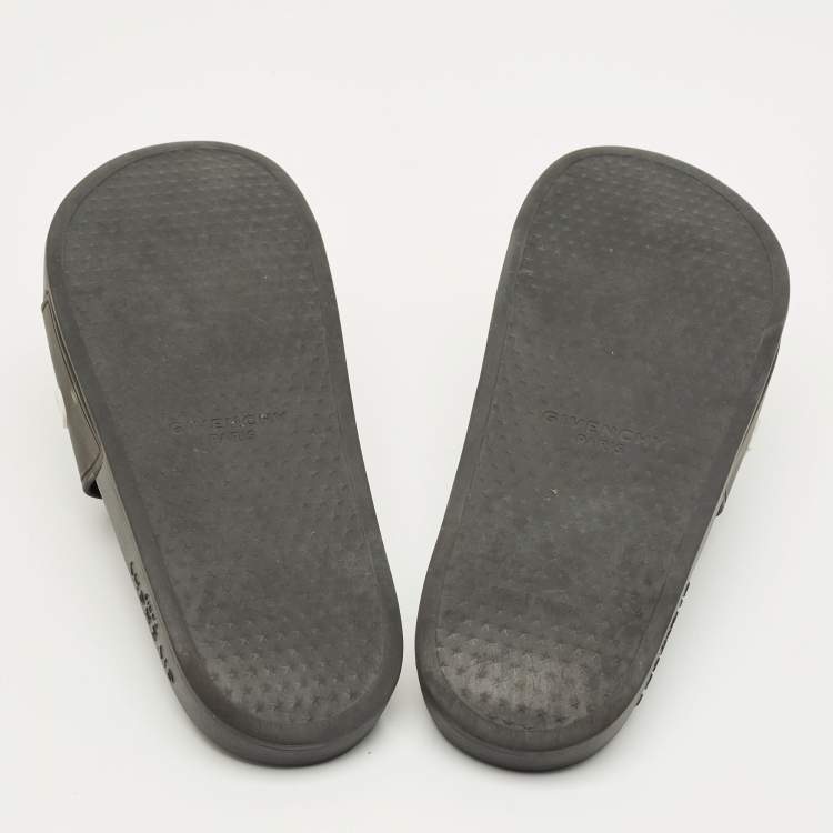 Pre Owned Givenchy Black Rubber Logo Pool Slides Size 38