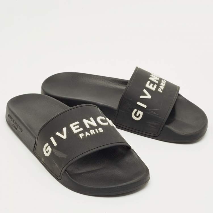 Pre Owned Givenchy Black Rubber Logo Pool Slides Size 38