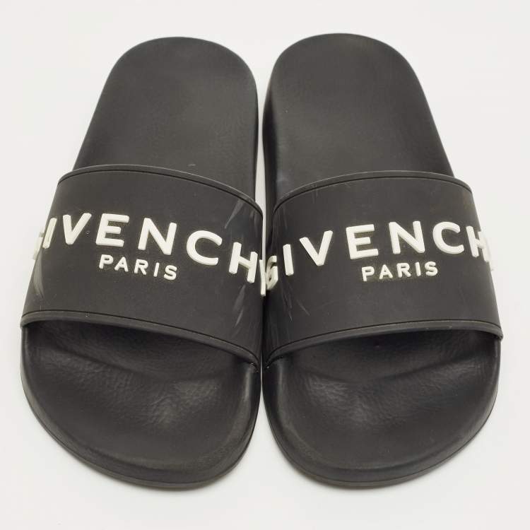 Pre Owned Givenchy Black Rubber Logo Pool Slides Size 38
