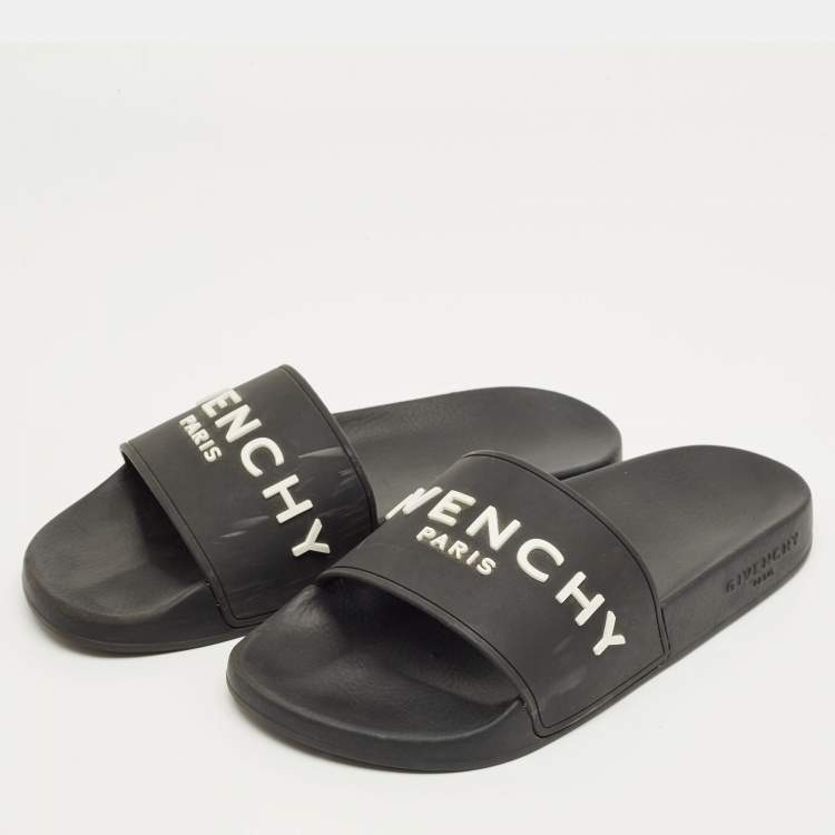 Pre Owned Givenchy Black Rubber Logo Pool Slides Size 38