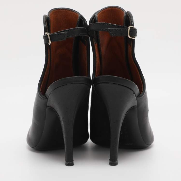 Pre Owned Givenchy Black Leather Zip Ankle Strap Peep Toe Booties Size 36