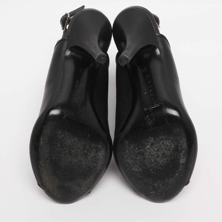 Pre Owned Givenchy Black Leather Zip Ankle Strap Peep Toe Booties Size 36