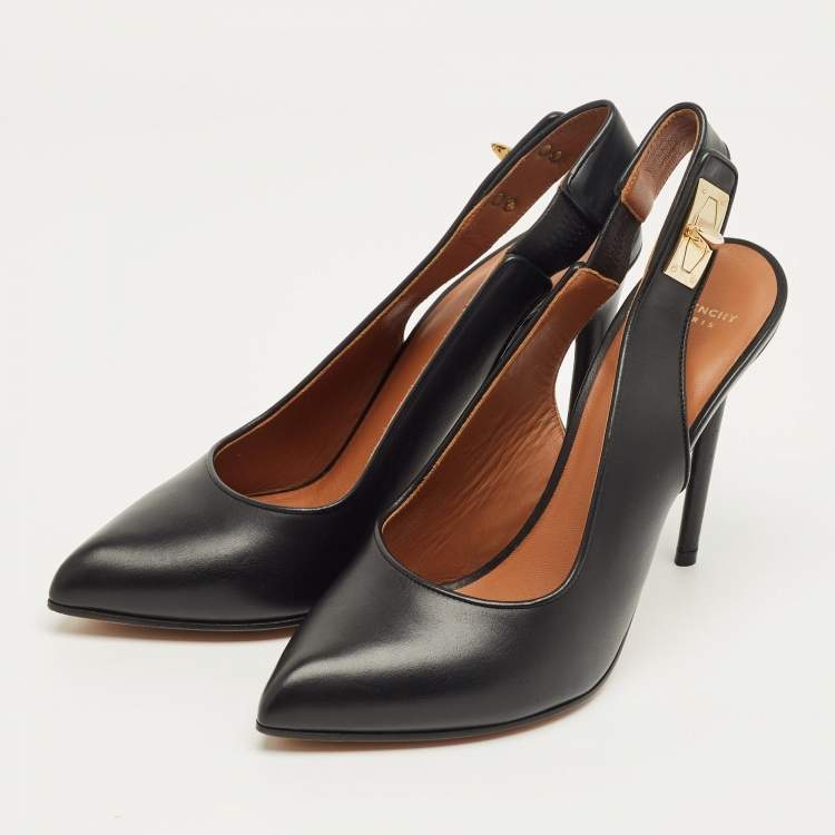 Pre Owned Givenchy Black Leather Pointed Toe Slingback Pumps Size 38
