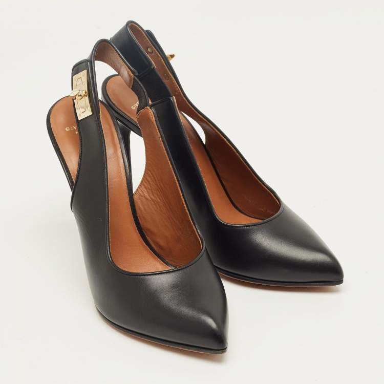 Pre Owned Givenchy Black Leather Pointed Toe Slingback Pumps Size 38