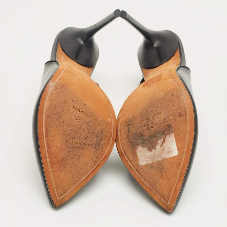 Pre Owned Givenchy Black Leather Pointed Toe Slingback Pumps Size 38