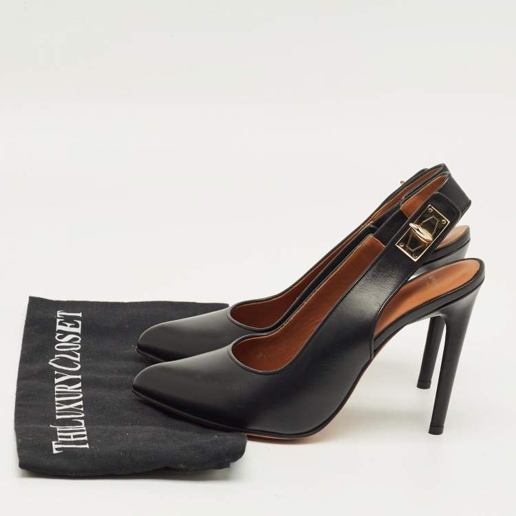 Pre Owned Givenchy Black Leather Pointed Toe Slingback Pumps Size 38