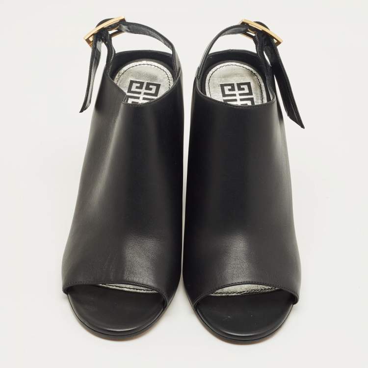 Pre Owned Givenchy Black Leather Slingback Sandals Size 38