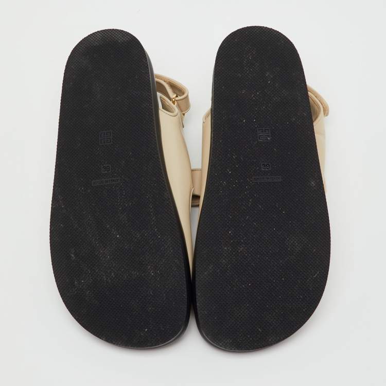 Pre Owned Givenchy Cream Leather 4G Ankle Strap Flat Sandals Size 39