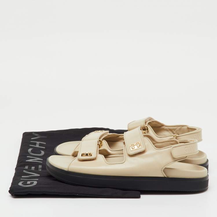 Pre Owned Givenchy Cream Leather 4G Ankle Strap Flat Sandals Size 39