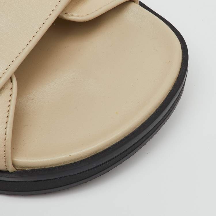 Pre Owned Givenchy Cream Leather 4G Ankle Strap Flat Sandals Size 39