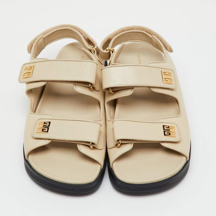 Pre Owned Givenchy Cream Leather 4G Ankle Strap Flat Sandals Size 39