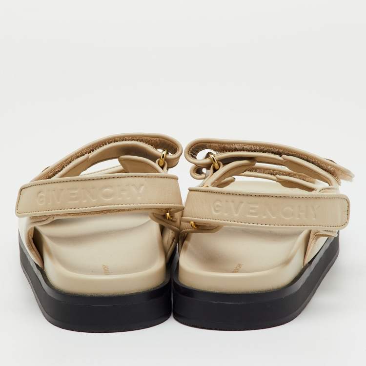 Pre Owned Givenchy Cream Leather 4G Ankle Strap Flat Sandals Size 39