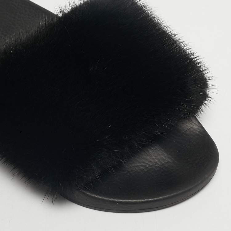 Pre Owned Givenchy Black Mink Fur Slide Sandals Size 37
