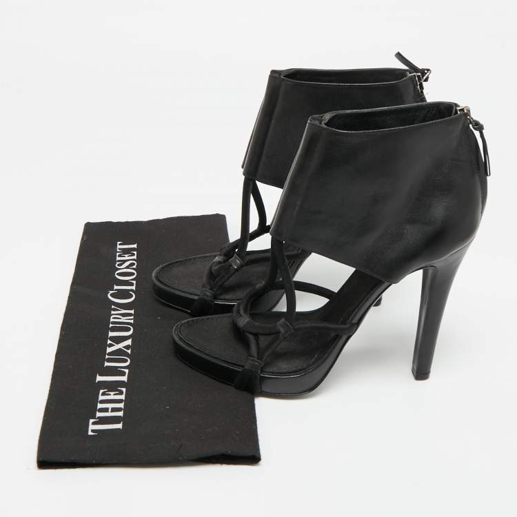 Pre Owned Givenchy Size 38.5 Black Leather Ankle Strap Sandals