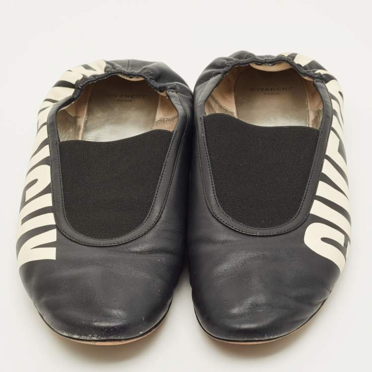 Pre Owned Givenchy Size 40 Black Leather Graphic Print Ballet Flats