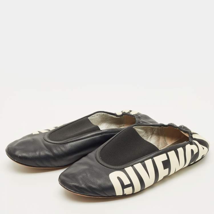 Pre Owned Givenchy Size 40 Black Leather Graphic Print Ballet Flats