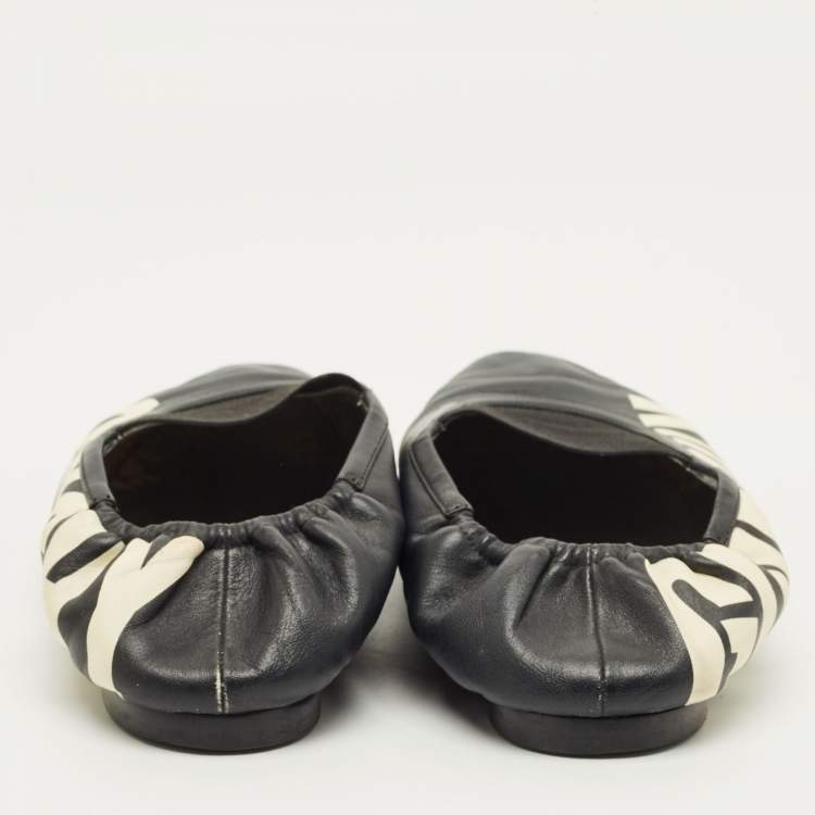 Pre Owned Givenchy Size 40 Black Leather Graphic Print Ballet Flats