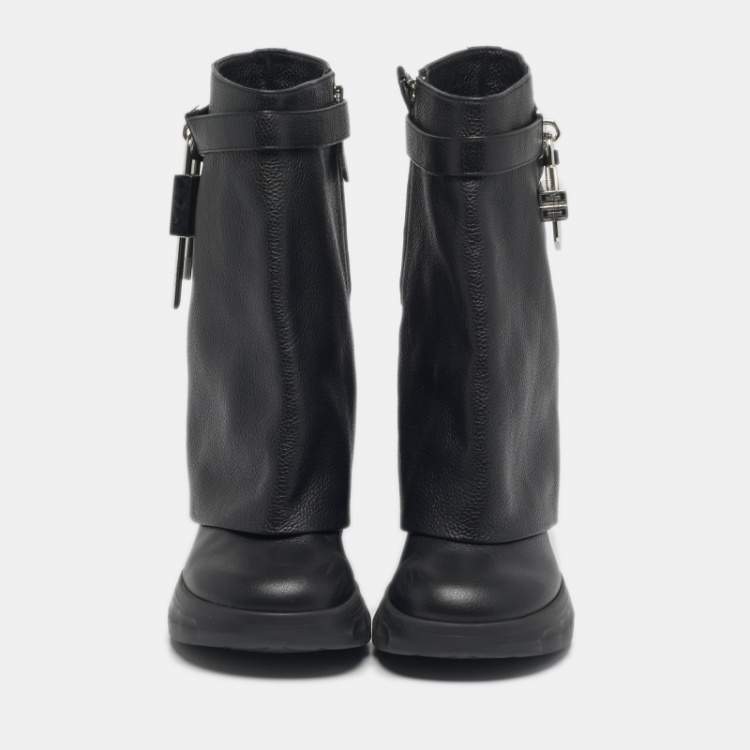 مملوكة مسبقًا Givenchy Shark Lock Size 38 Black Leather Ankle Length Wedge Boots