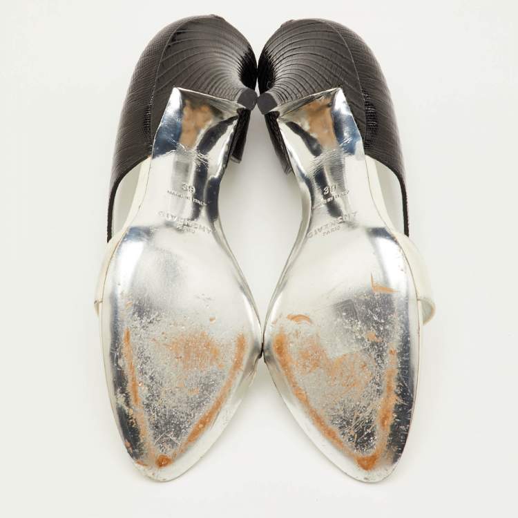 مملوكة مسبقًا Givenchy Open Toe Size 39 Black/White Lizard Embossed Leather D'orsay Sandals