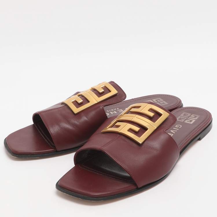 Pre Owned Givenchy 4G Size 39 Burgundy Leather Slide Sandals