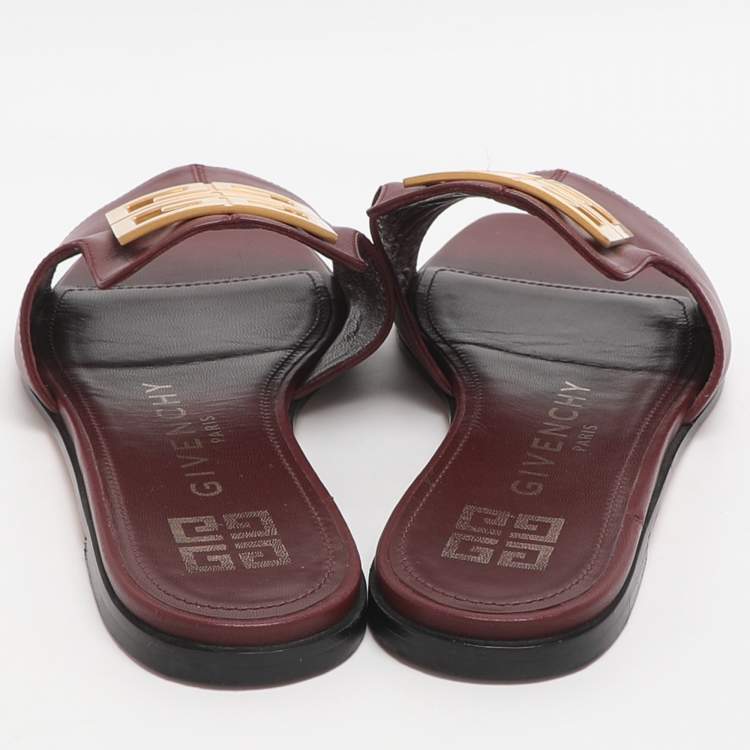 Pre Owned Givenchy 4G Size 39 Burgundy Leather Slide Sandals