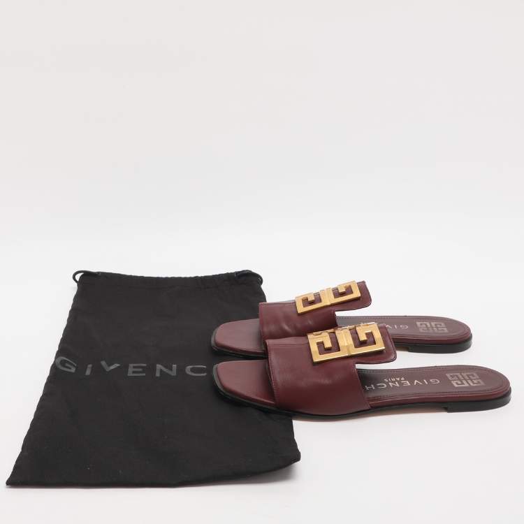 Pre Owned Givenchy 4G Size 39 Burgundy Leather Slide Sandals