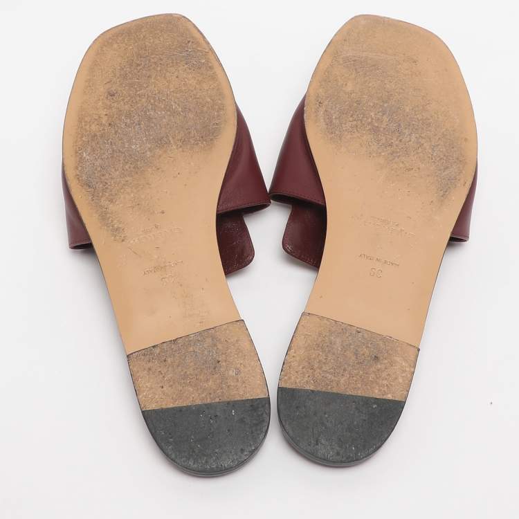 Pre Owned Givenchy 4G Size 39 Burgundy Leather Slide Sandals