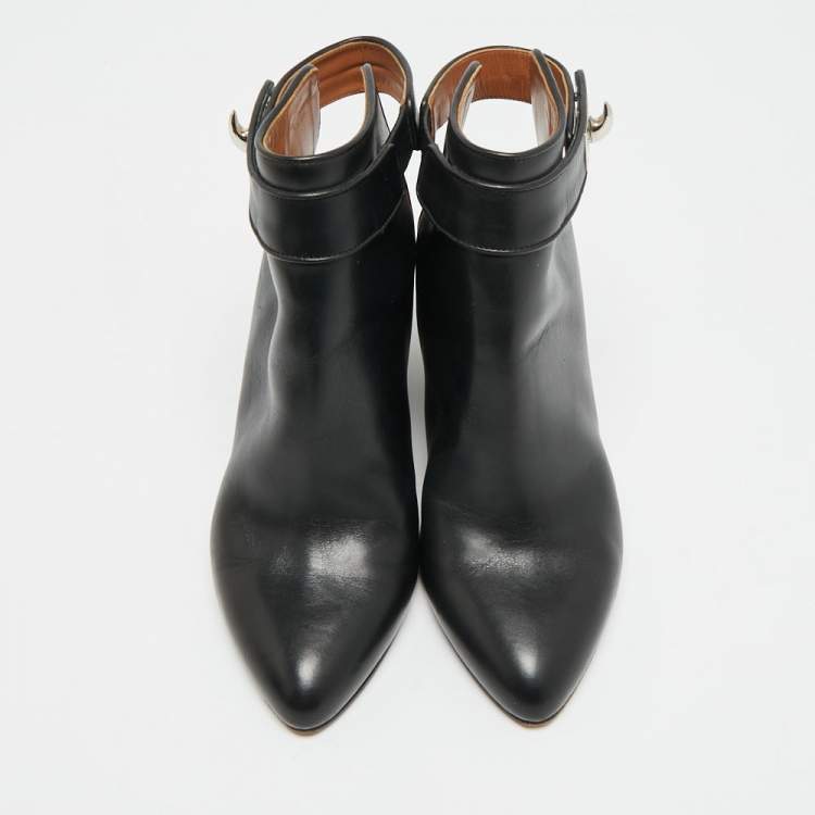 Pre Owned Givenchy Shark Size 39 Black Leather Cutout Wedges Ankle Length Boots