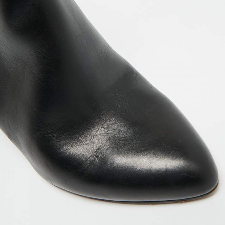 Pre Owned Givenchy Shark Size 39 Black Leather Cutout Wedges Ankle Length Boots