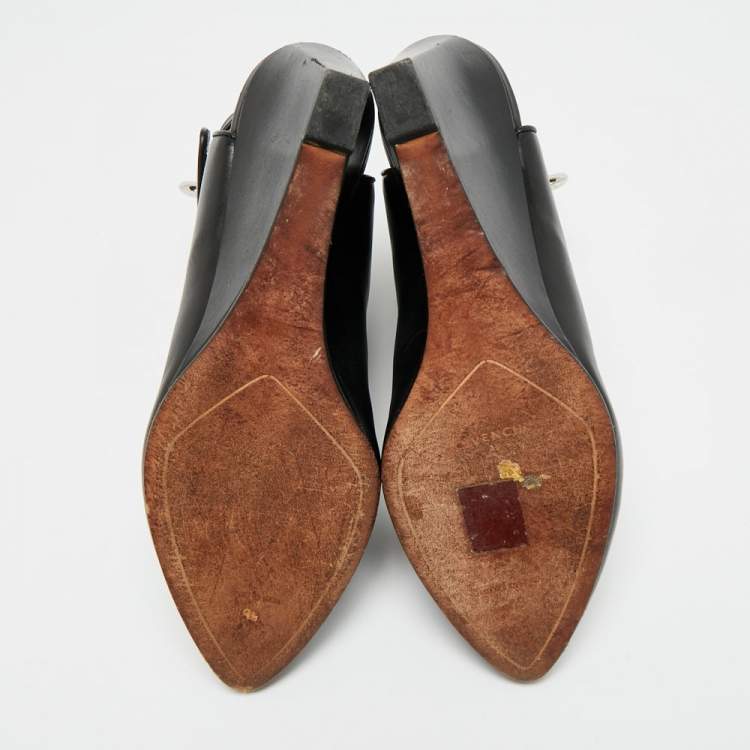 Pre Owned Givenchy Shark Size 39 Black Leather Cutout Wedges Ankle Length Boots